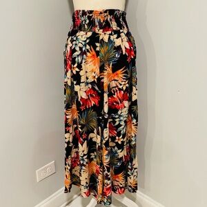 Floral Wide Leg Pants - Black and Multicolor